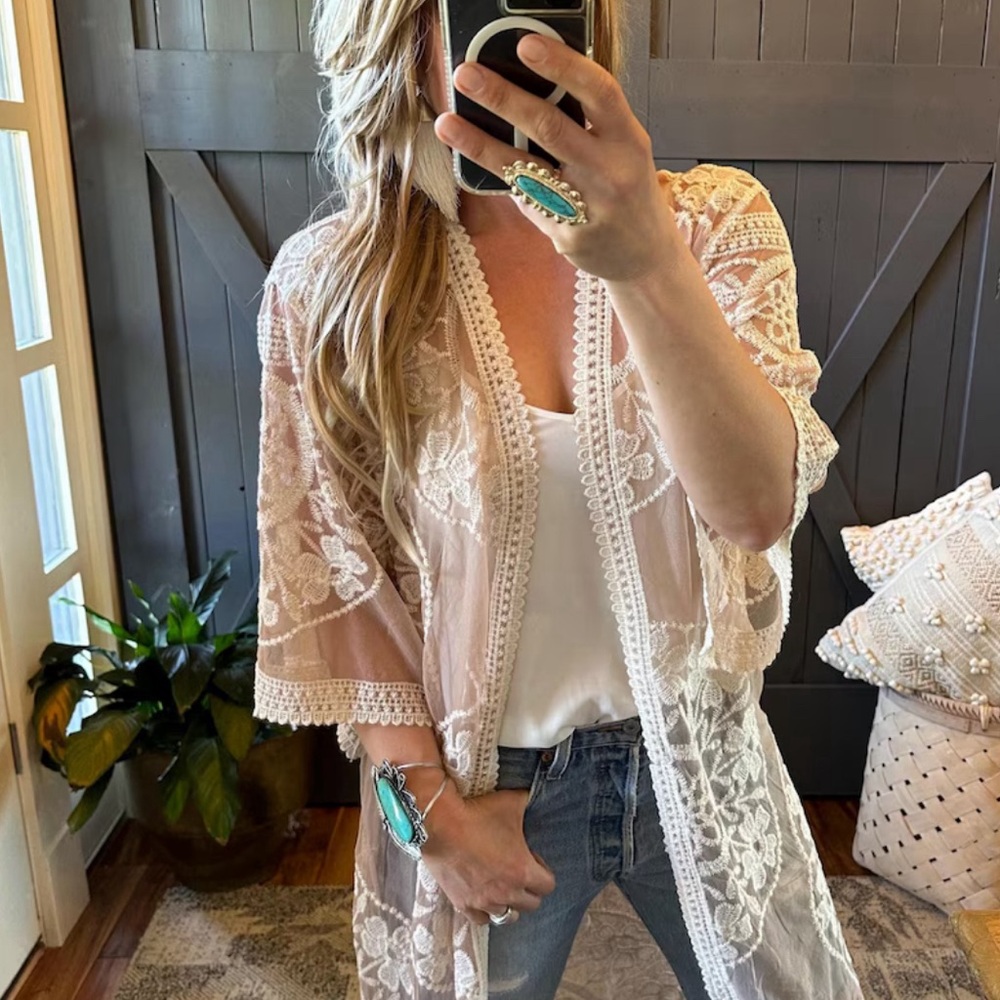 New Bohemian Embroidered Kimono Cardigan Cover-Up Top Jacket